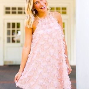 The Impeccable Pig Pink Feathered Eyelash Slip Mini Dress